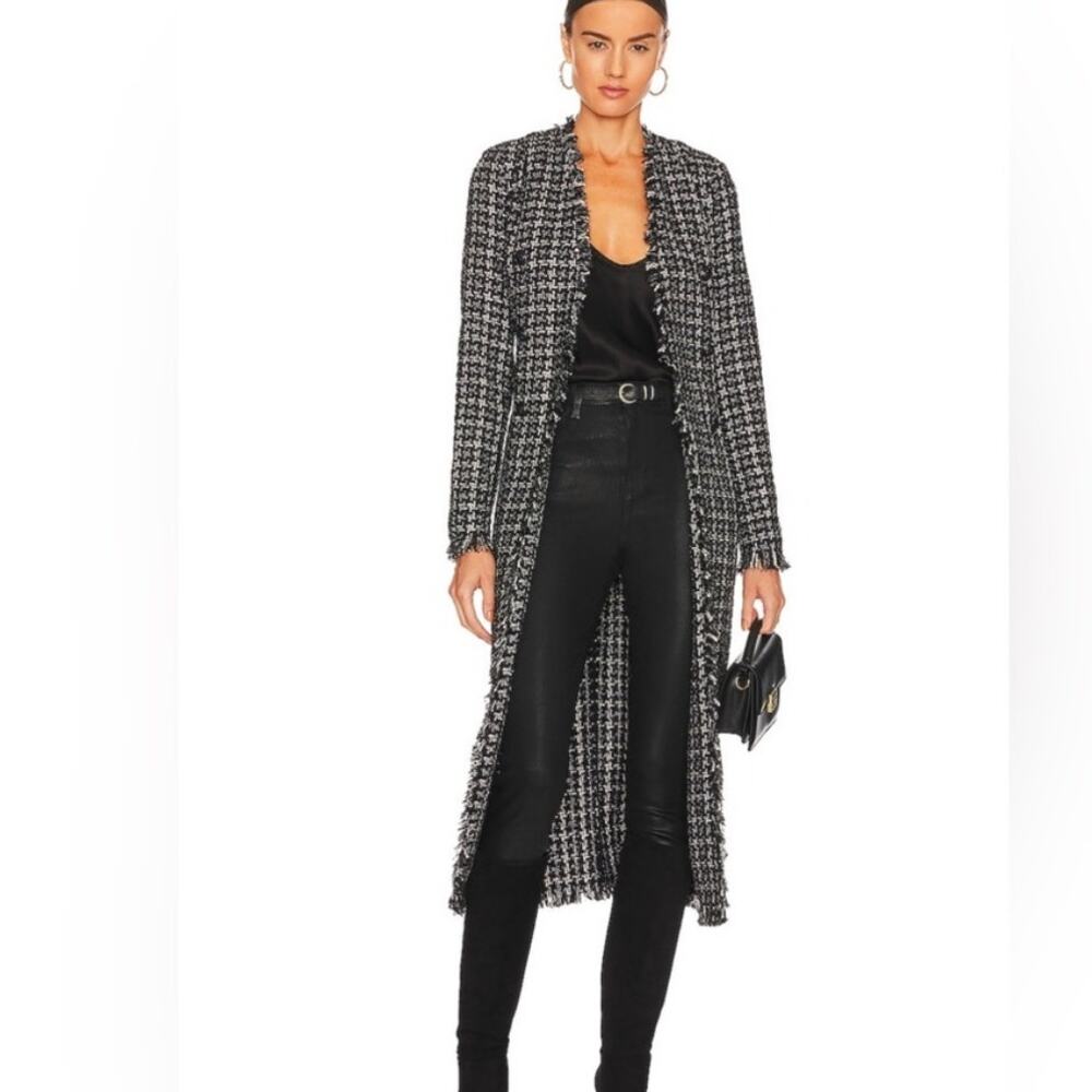 L'Agence Oakley Black and Ivory Metallic Houndstooth Jacket Coat 8